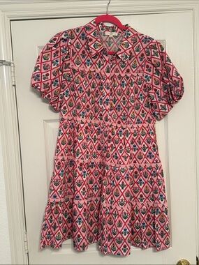entro Pink Floral Diamond-Print Short Sleeve Dress
